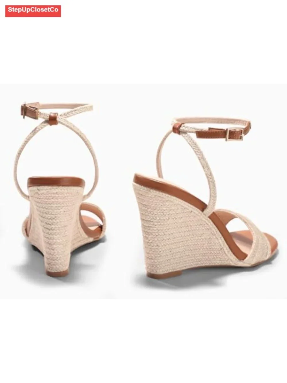 Womens Espadrille Wedges Sandals Raffia Open Toe Ankle Strap Summer Shoes